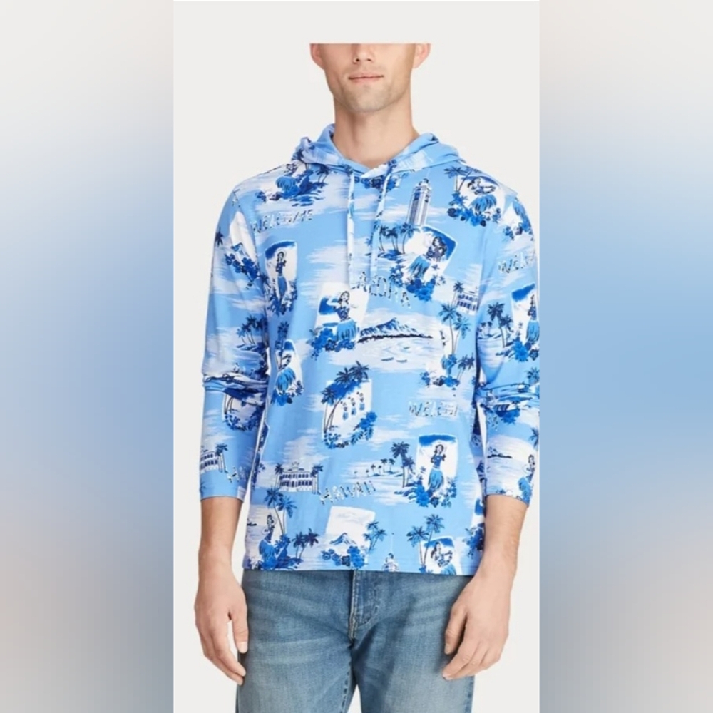 Ralph Lauren Polo Mens Hawaiian Tropical Print Hooded Long-Sleeve T-Shirt hoodie